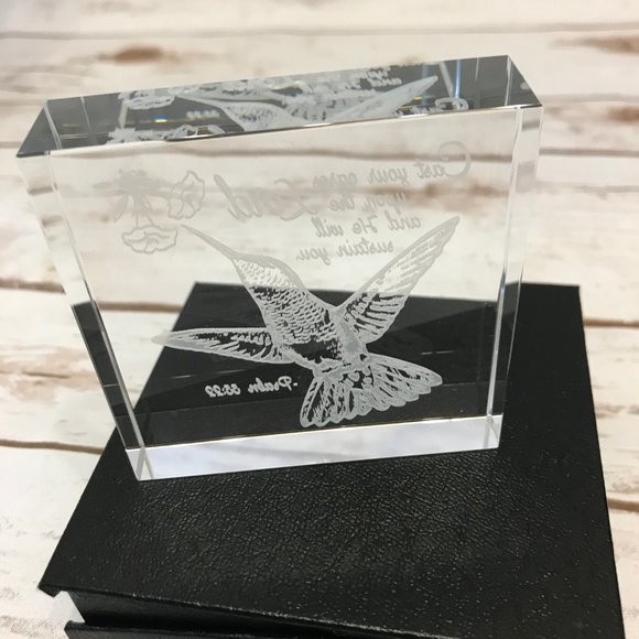 Inspirational Glass Etched Hummingbird with Psalm - Picture 4 of 7